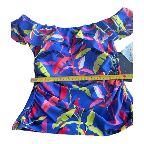 Tommy Hilfiger BLUE MULTI Ruffle Tankini Swim Top NEW XS Style TZ2KH242 NEW - Picture 5 of 14